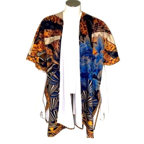 Chicos Abstract Bold Floral Animal Print Festival Wrap Open Cardigan Artistic OS - Picture 4 of 12